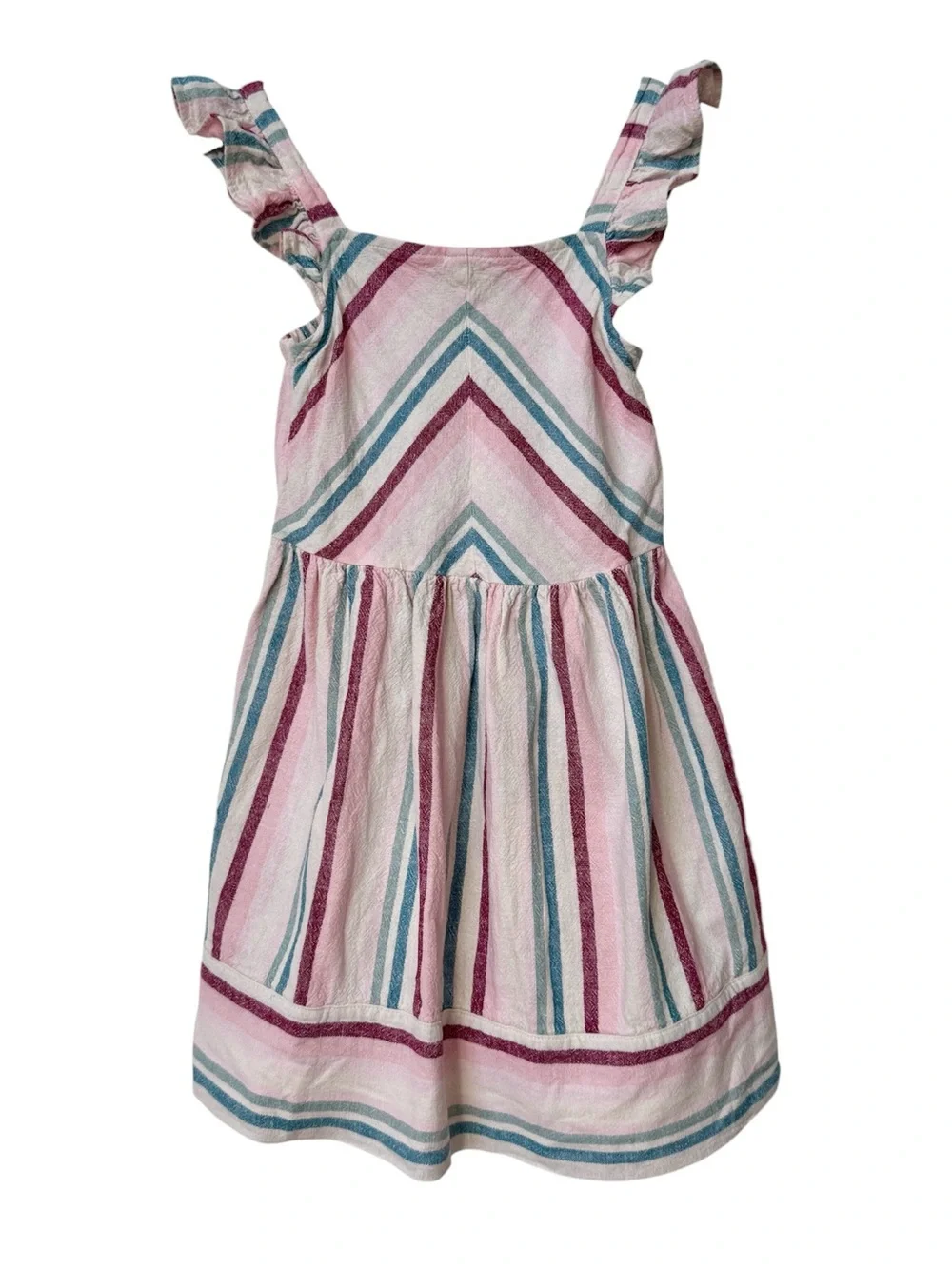 Carter’s White Cotton Sundress Pink & Teal Stripes with Ruffle Straps Size 5T